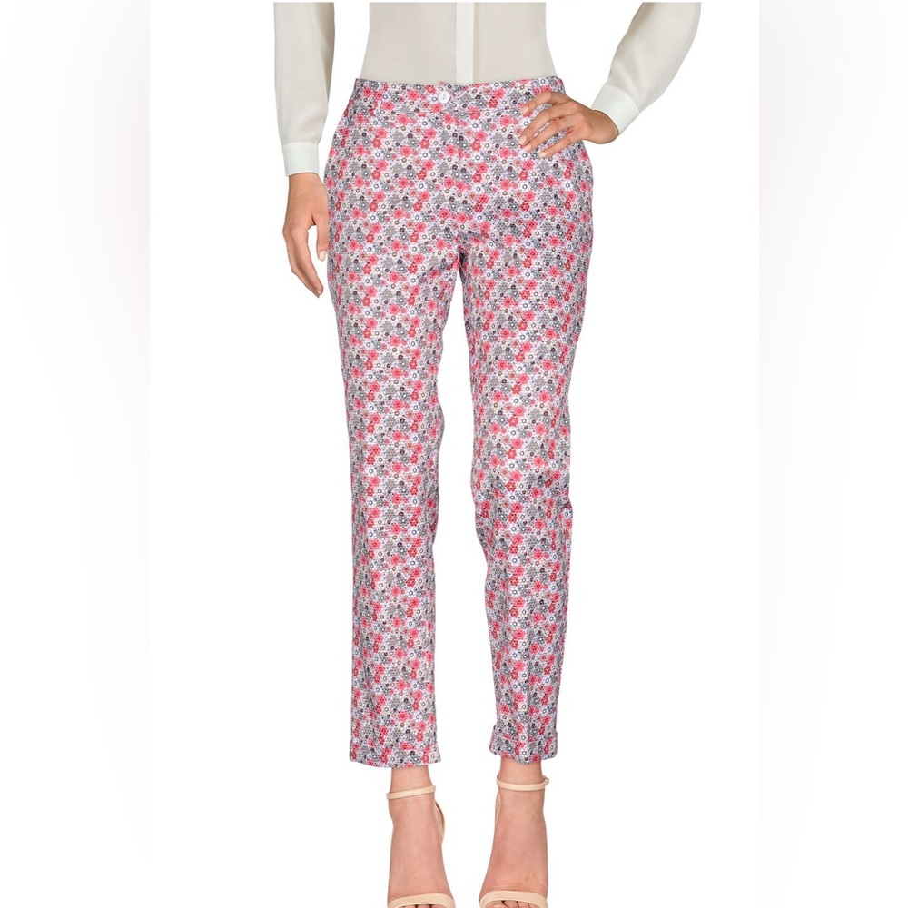 ANDREA MORANDO 6 (M) Woven Textured Jacquard Floral Slim Fit Pants ITALY
